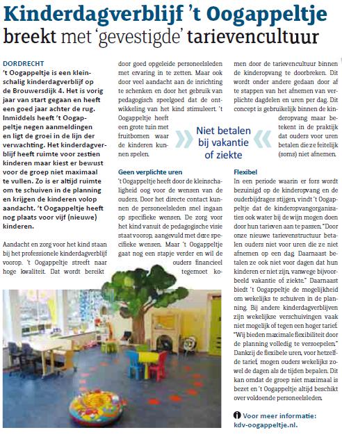 krantenartikel kinderdagverblijf `t Oogappeltje breekt met gevestigde tarievencultuur